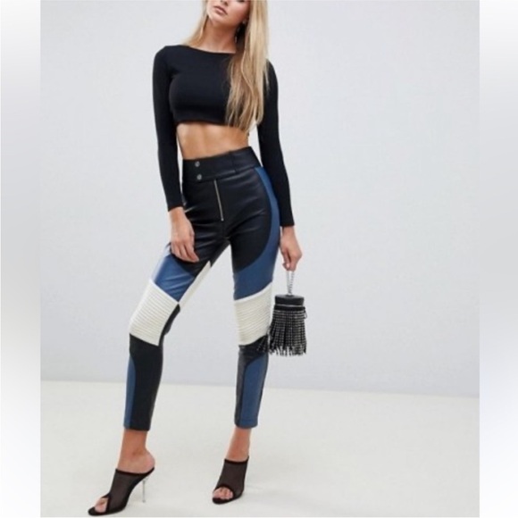 Faux leather color block biker racing pants from Asos Design! - Picture 1 of 8